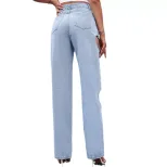 High Waisted Wide Leg Jeans Vintage Style Distressed Design Loose Fit Casual Wear for Women Whol