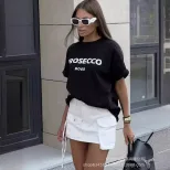 Womens Loose Fit Cotton T Shirt American Letter Print Round Neck Short Sleeve Casual Everyday We
