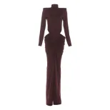 High Neck Long Sleeve Dress Solid Color Ruffled Design Hollow Out Elegant Style Perfect for Autu