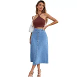 High Waisted Denim Skirt Flared A Line Casual Style Versatile Fit Perfect for Everyday Wear Whol