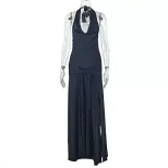 Elegant Solid Color Bodycon Maxi Dress with Side Slit Waist Cinching Design Ruffled Neckline Per