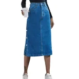 High Waisted Denim Skirt Button Detail Split Design Fashionable Style Perfect for Casual Outings Wholesale Avail