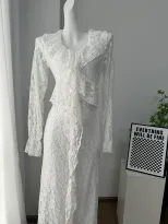 Elegant Womens V Neck Lace Ruffle Bodycon Dress Sophisticated Style for Parties and Events Whole
