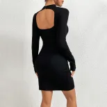 Bodycon Knit Mini Dress Long Sleeve Hollow Out Design Slim Fit Autumn Winter Fashion Wholesale A