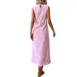 Loose Fit Sleeveless Round Neck Dress Solid Color Straight Cut Comfortable Fabric Casual Summer