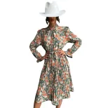 Floral Long Sleeve Midi Dress High Neck Elegant Design Trendy Style Perfect for Parties and Even