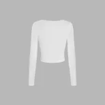 Long Sleeve Knit Top Square Neck Fitted Pleated Design Autumn Winter Fashion for Women Ready to