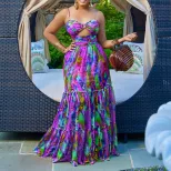 Sleeveless Floral Print Maxi Dress Sexy Backless Design Elegant Summer Wear Wholesale Available