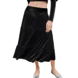 Mid Length Ruffled Velvet Skirt Elegant Design Soft Fabric Comfortable Fit Spring Summer Fashion