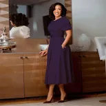 Elegant A Line Dress with Puff Sleeves Round Neck Waist Defined Flowy Skirt Perfect for Parties