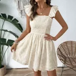 Short Floral Patterned Backless Dress Sweet and Spicy Style Perfect for Vacations Available for