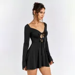 Sexy Hollow Out Tie Back Dress Ruffle Hem Slim Fit Spring Summer Style Wholesale Available priva