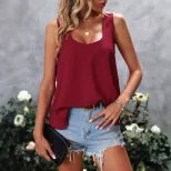 Sleeveless Square Neck Womens Solid Color Tank Top Lightweight Fabric Casual Style Versatile for
