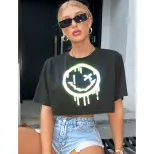 Reflective Short Sleeve T Shirt Trendy Smile Print Versatile Spring Summer Style Wholesale Avail