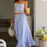Womens Summer Fashion Set Stylish French Inspired Sleeveless Top Elegant Maxi Skirt Perfect for