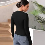 Womens Long Sleeve Irregular T Shirt Slim Fit Round Neck Fashionable Elegant Autumn Winter Colle