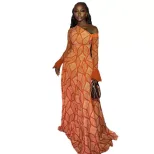 A Line Floral Print Dress Comfortable Fit One Shoulder Long Sleeve Casual Workwear or Daily Wear