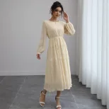 French Puff Sleeve Long Sleeve Dress Elegant Style Soft Fabric Autumn Colors Perfect for Tea Par