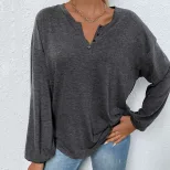 Womens Loose Fit Long Sleeve T Shirt Casual Minimalist Style Spring Summer Versatile Everyday We