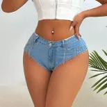 Fashionable Womens Denim Shorts Heavyweight Fringed Stretchy Casual Summer Wear Wholesale Availa