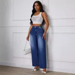 Wide Leg Denim Trousers Straight Fit Casual Style Versatile for Everyday Wear Wholesale Availabl