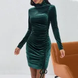 Velvet Bodycon Dress High Neck Short Hem Sexy Fit Perfect for Parties and Gatherings Wholesale A