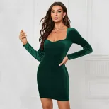 Elegant Velvet Bodycon Mini Dress Stylish Square Neck Slim Fit Comfortable Fabric Perfect for Pa