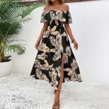 Off Shoulder Short Sleeve Dress Floral Print Mid Length Summer Style Wholesale Available ready t