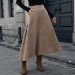 Woolen A Line Midi Skirt High Quality Fabric Elegant Draping Autumn Winter Style Ready to Ship W