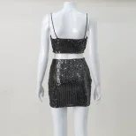 Sequined Crop Top and Skirt Set Strapless Bodycon Fit Sexy Style Perfect for Parties and Night O