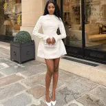 Elegant A Line Dress Solid Color Backless Long Sleeve Slim Fit Casual or Evening Wear Wholesale