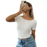 White Lace Backless Short Sleeve T Shirt Slim Fit Short Length Summer Style Womens Casual Top Wh