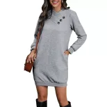 Fall Womens Long Sleeve Midi Dress Solid Color Straight Cut Comfortable Fabric Casual Wear Whole