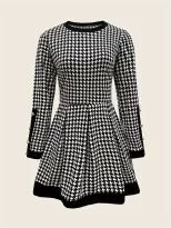 Chic Houndstooth Dress for Women Long Sleeve Fall Winter Preppy Style Wholesale Available bulk o