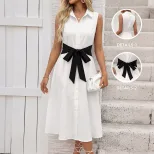 Sleeveless Color Block Shirt Dress for Women Casual Commuter Style Available in White Wholesale Supply