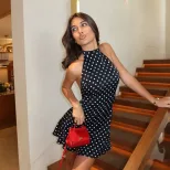 French Style Backless A Line Dress Polka Dot Print Slim Fit Elegant Design Perfect for Parties a