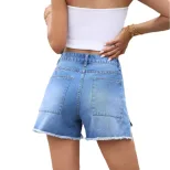 High Waisted Distressed Denim Shorts Casual Style Frayed Hem Trendy Design Perfect for Summer Ou