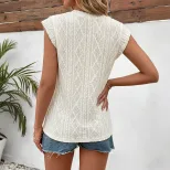 Casual Knit Top with Diamond Hollow Design Soft Fabric Flutter Sleeves Elegant Style Perfect for