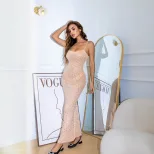 Sexy High Waisted Rhinestone Mermaid Maxi Dress Elegant Sleeveless Design Perfect for Evening Ev