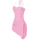 Halter Neck Ruched Bodycon Dress Side Slit Irregular Hem Slim Fit Night Out Party Wear Wholesale