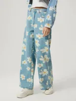 Womens Vintage Floral Print Straight Leg Jeans High Quality Denim Casual Wear Wholesale Availabl