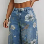 Loose Fit Wide Leg Jeans Printed Denim Street Style Casual Wear Ready to Ship Wholesale Availabl