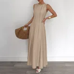 Sleeveless A Line Dress Solid Color Waist Defining Minimalist Design Summer Casual Wear Wholesal