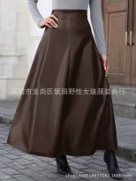 A Line PU Leather Midi Skirt Flattering Fit Flared Hem Plus Size Casual or Evening Wear Wholesal