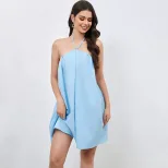 Backless Sleeveless Mini Dress Drawstring Neckline Sexy Design Trendy Style Perfect for Parties