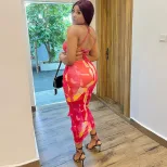 Fashionable Womens Floral Print Bodycon Dress Sexy Backless Design Elegant Long Silhouette Perfe