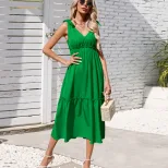 Womens Casual Beach Maxi Dress Waist Defined Spaghetti Straps Flowy Skirt Perfect for Vacation o