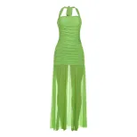 Womens Fashion Backless Ruched Layered Dress Stylish Halter Neck Slim Fit Elegant Design Perfect