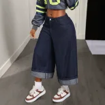 Loose Fit Womens Denim Pants Casual Style Versatile Design Comfortable Fabric Perfect for Everyd