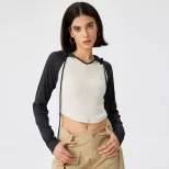 Womens Color Block Hooded Long Sleeve T Shirt Slim Fit Irregular Hem Spring Summer Style Wholesa